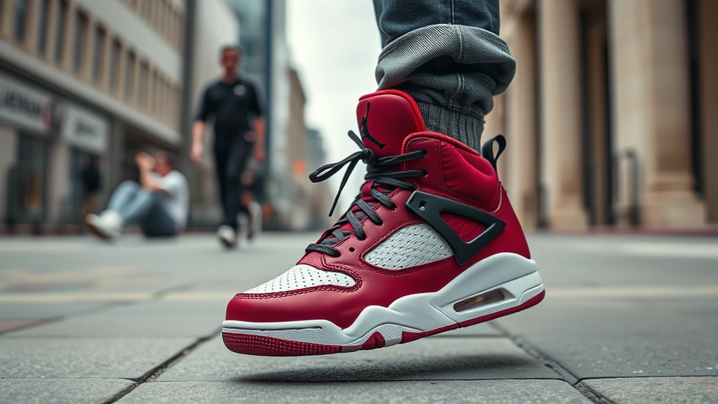 Street style photograph of person wearing Air Jordan True Flight with casual outfit walking through urban setting, authentic lifestyle documentation