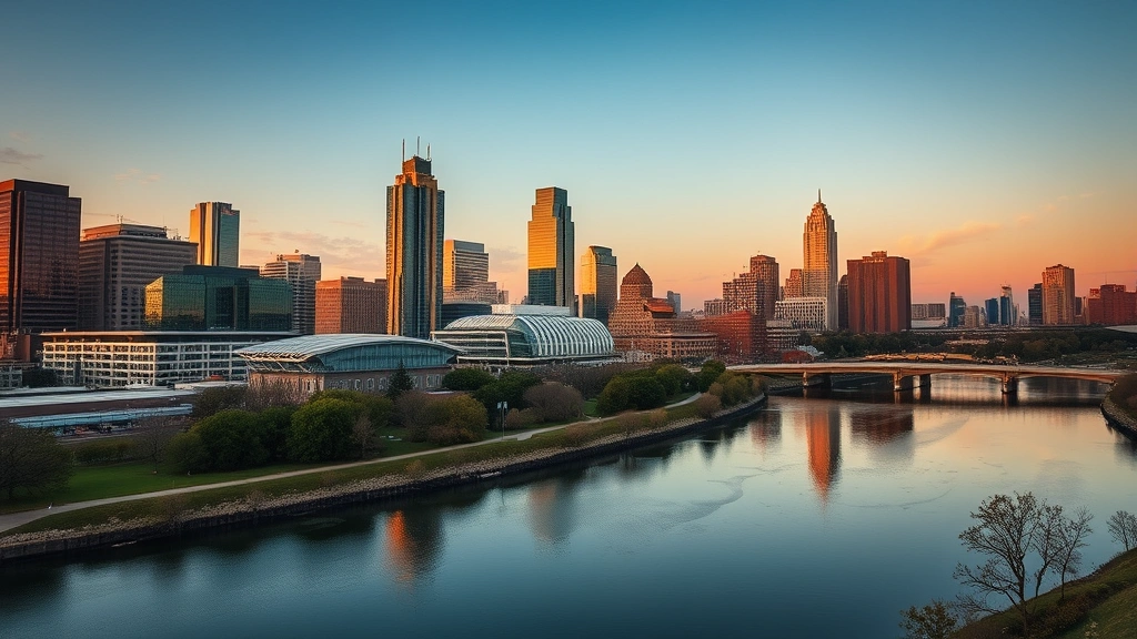 Austin skyline with Colorado River and Lady Bird Lake, downtown skyscrapers and modern architecture at golden hour