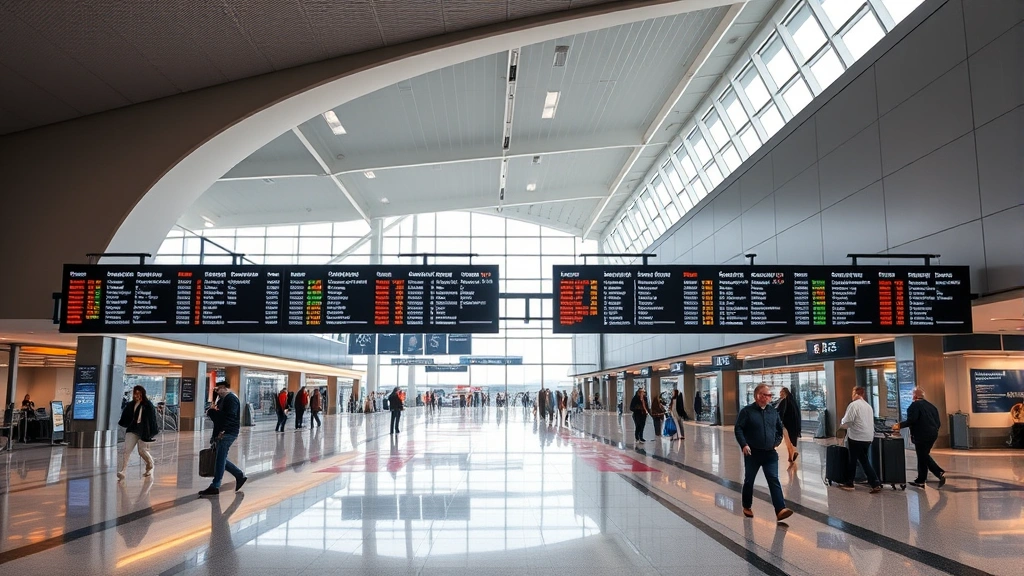 Edinburgh or Glasgow Airport terminal interior showing modern architecture, departures boards, and passengers, contemporary airport environment, professional photography