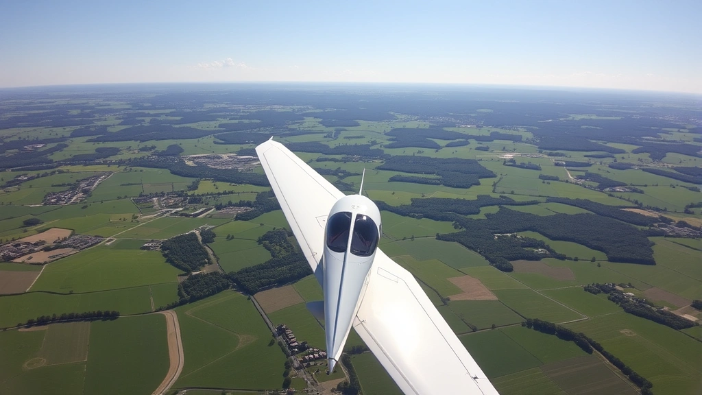 Small Cessna aircraft banking over green rolling hills and farmland patchwork during bright afternoon with clear visibility