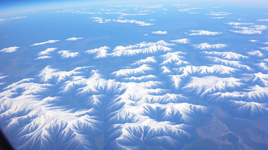 Mountain landscape between Denver and Chicago route, scenic flight view from airplane window showing Colorado Rockies, vast wilderness, elevation changes, natural terrain