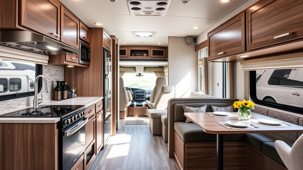 Luxurious interior kitchen and dining area of Jayco Jay Flight with stainless steel appliances, wood cabinetry, comfortable dinette seating, and natural light from windows