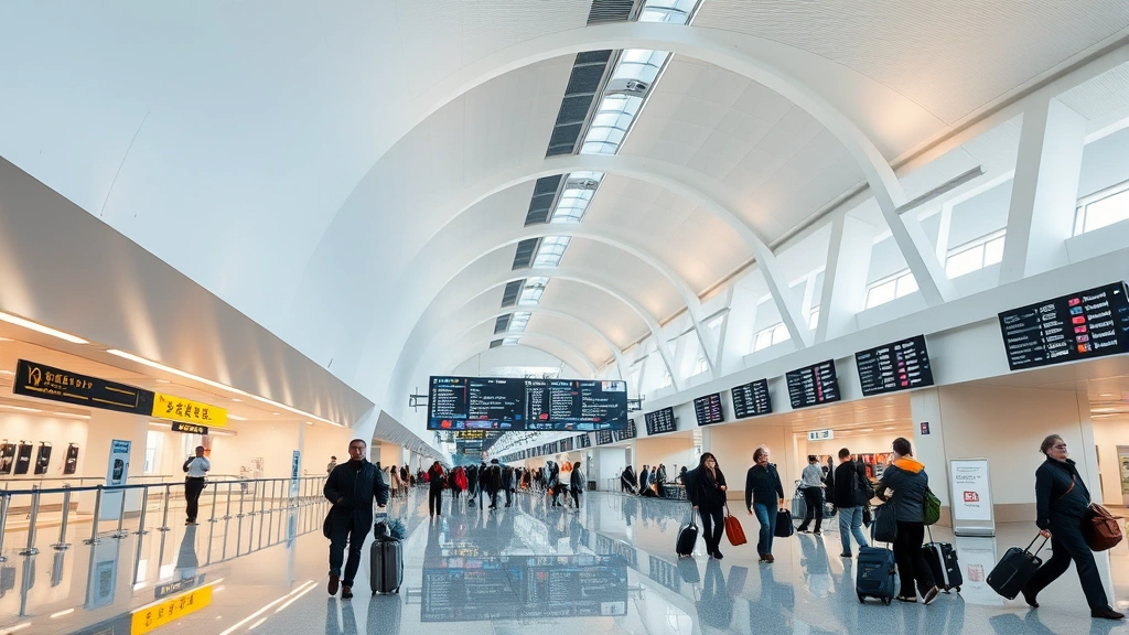 Modern Tokyo Haneda Airport terminal interior showing sleek architecture, travelers with luggage, and departure boards with flight information