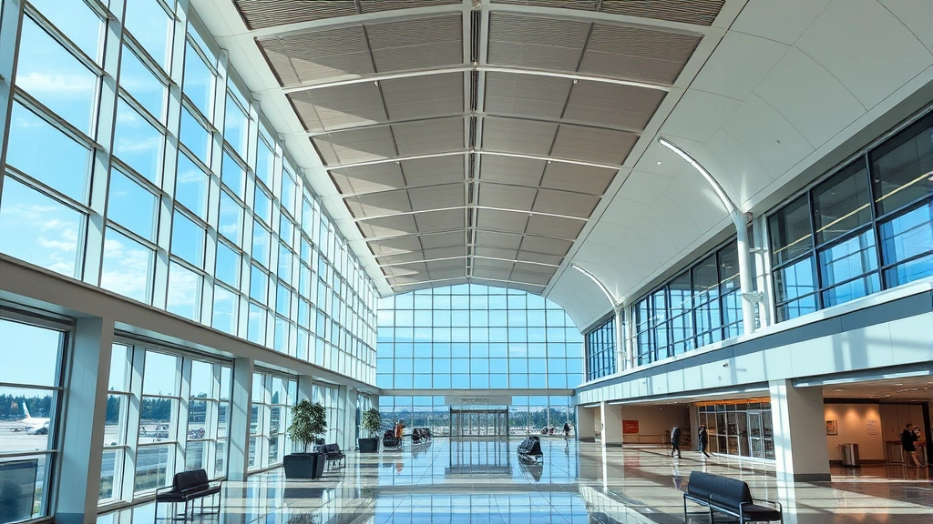 Seattle-Tacoma International Airport modern terminal interior with Pacific Northwest architectural design and natural light