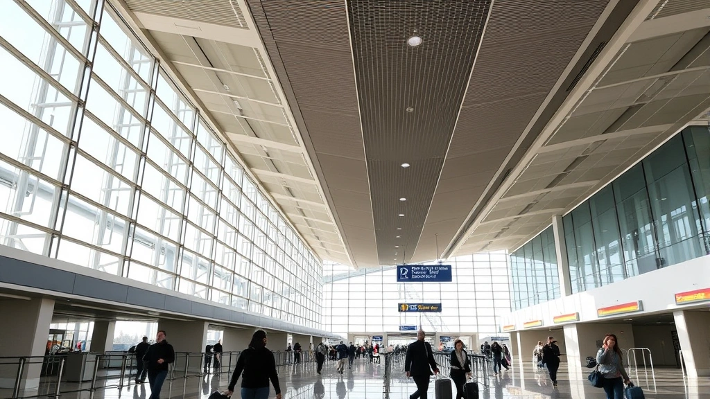 Phoenix Sky Harbor International Airport terminal interior with modern architecture, bright natural lighting, and travelers with luggage, morning departure scene