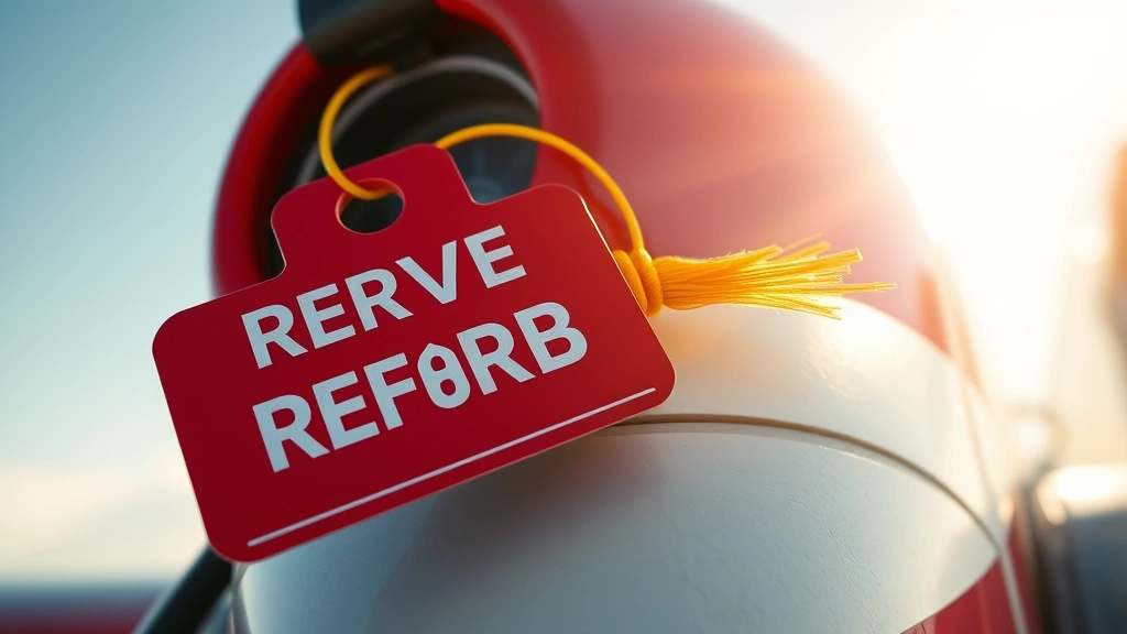 Close-up of bright red remove before flight tag with yellow streamer attached to aircraft pitot tube, morning sunlight, detailed texture visible