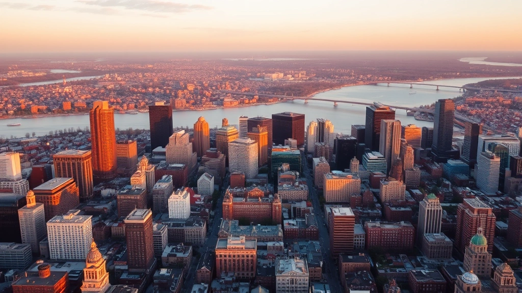 Aerial view of Boston skyline with Charles River and historic neighborhoods visible from above during golden hour light, showing Back Bay and downtown architecture