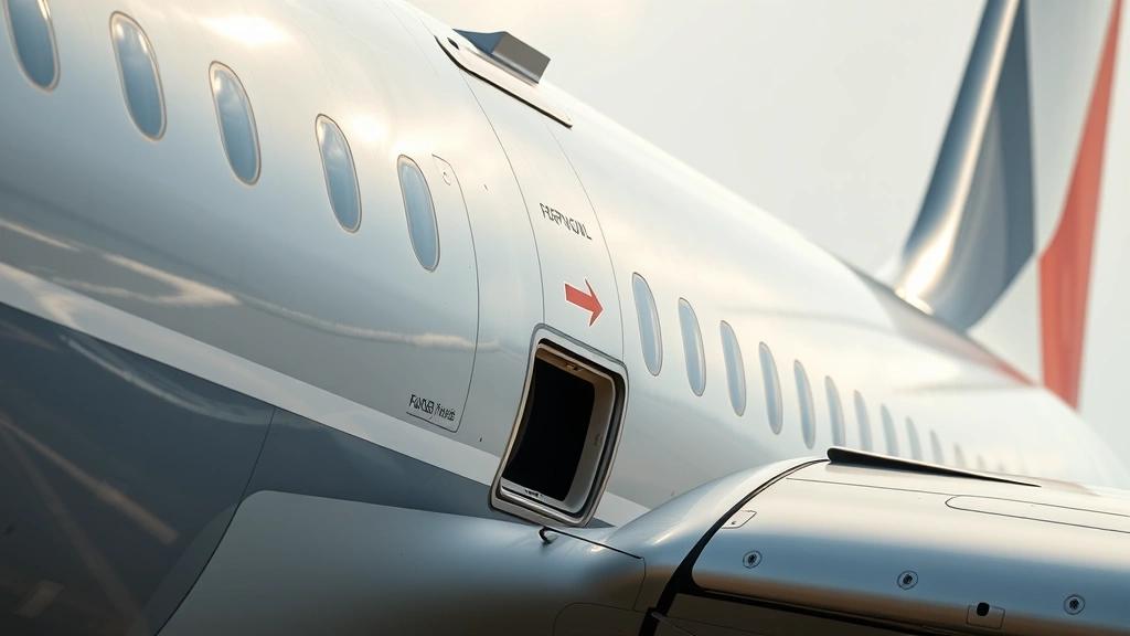 Close-up detail of commercial aircraft fuselage and wing junction showing fuel tank access panels and maintenance inspection points, technical but photorealistic, natural lighting highlighting aircraft structure