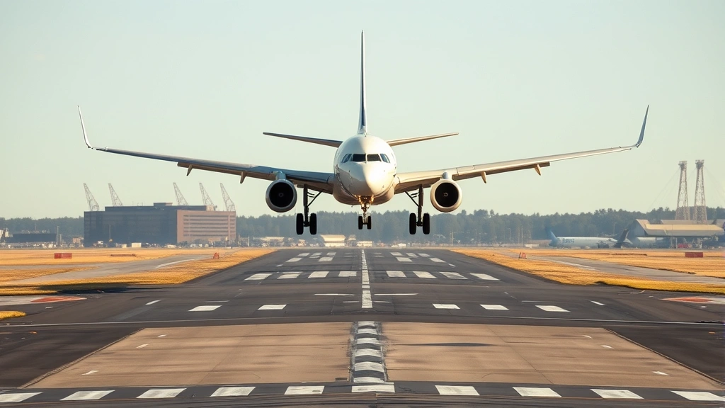 Modern commercial aircraft approaching Newark Airport runway during daytime with clear visibility, professional photography, no text or signage visible