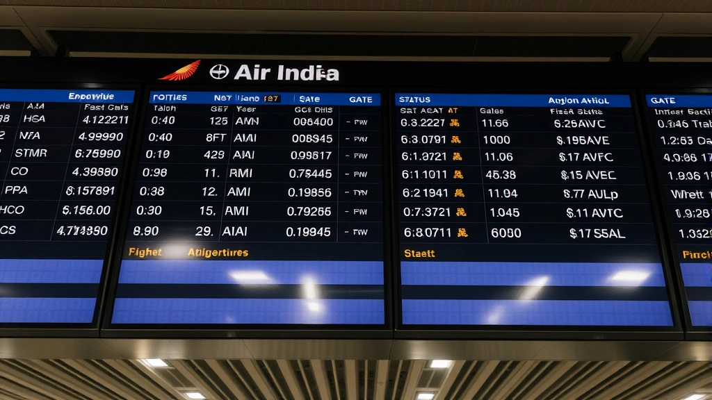 Modern airport departure board displaying flight information with Air India flight numbers, gate assignments, and real-time status updates in bright terminal lighting