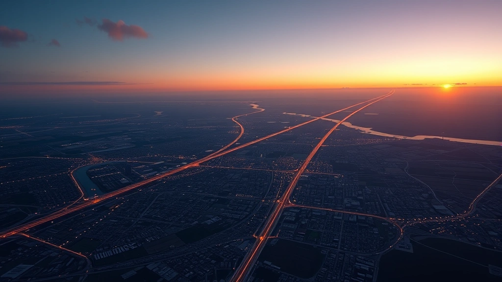 Northeast Corridor landscape showing Philadelphia and Boston cities connected by flight path visualization, aerial perspective at sunset, photorealistic