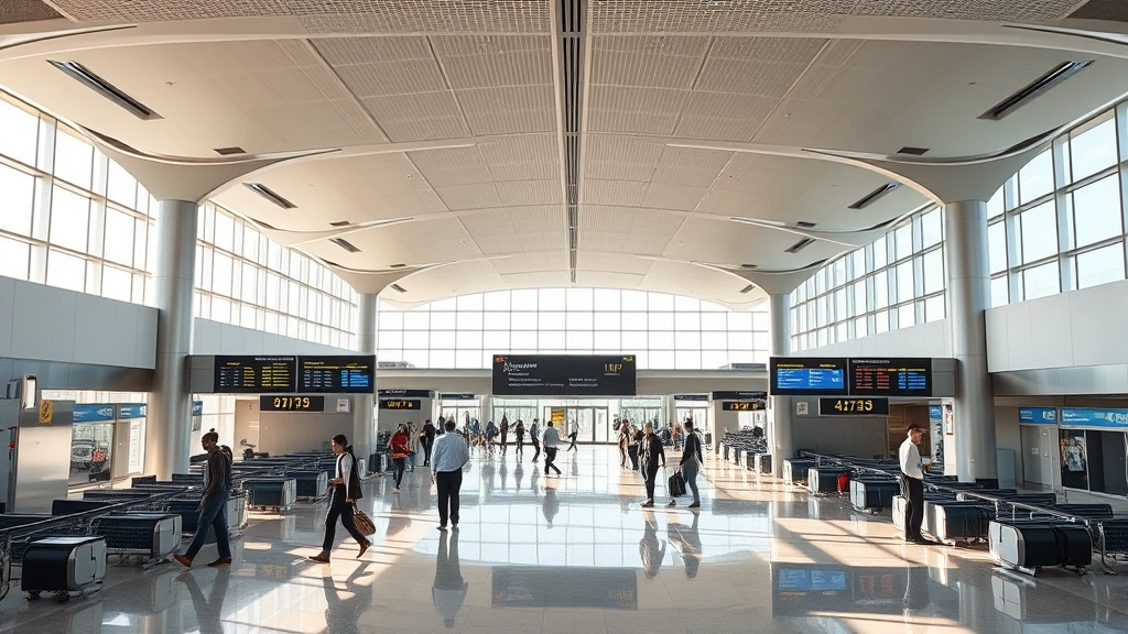 Hartsfield-Jackson Atlanta International Airport terminal interior with modern architecture, natural light, and travelers moving through departure gates, photorealistic daytime scene