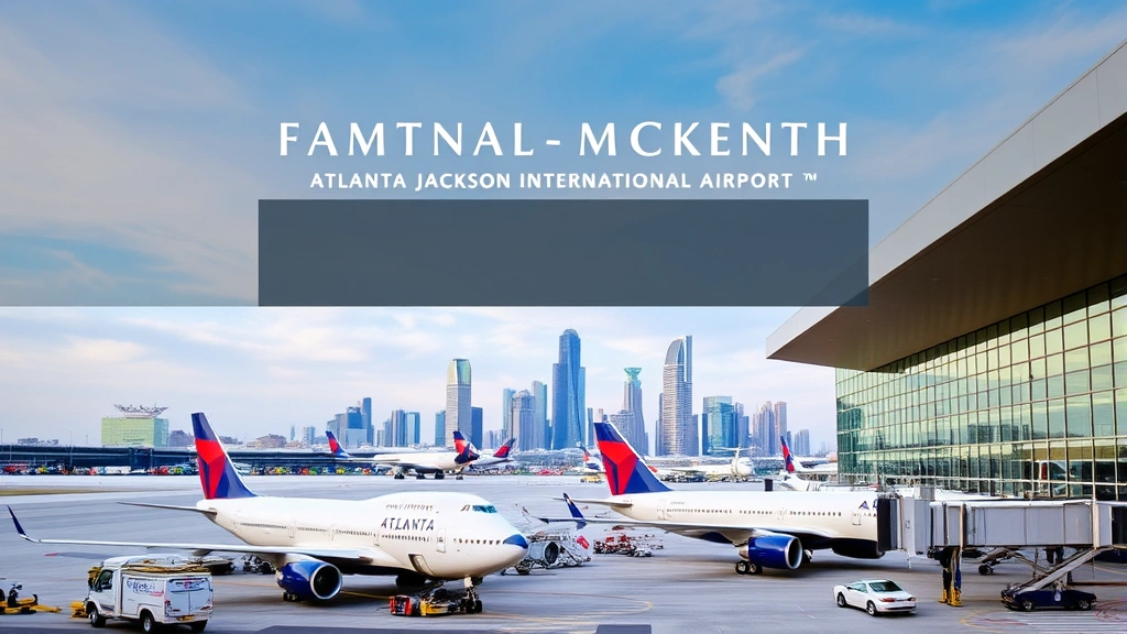 Hartsfield-Jackson Atlanta International Airport terminal exterior with Delta aircraft parked at gates, modern architecture, daytime cityscape background