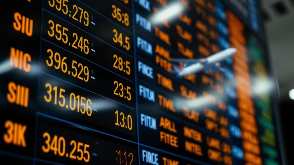 Close-up of illuminated flight information display showing flight numbers, times, destinations, and status indicators clearly visible, professional airport setting
