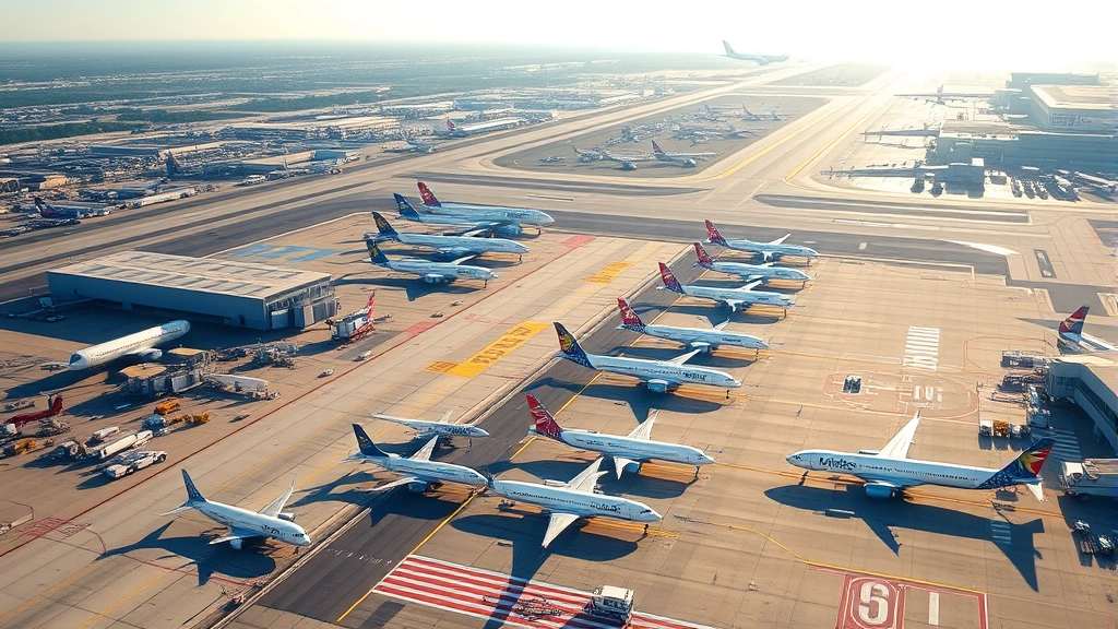 Aerial view of Boston Logan International Airport tarmac with commercial aircraft lined up, morning light, vibrant airport infrastructure and runways